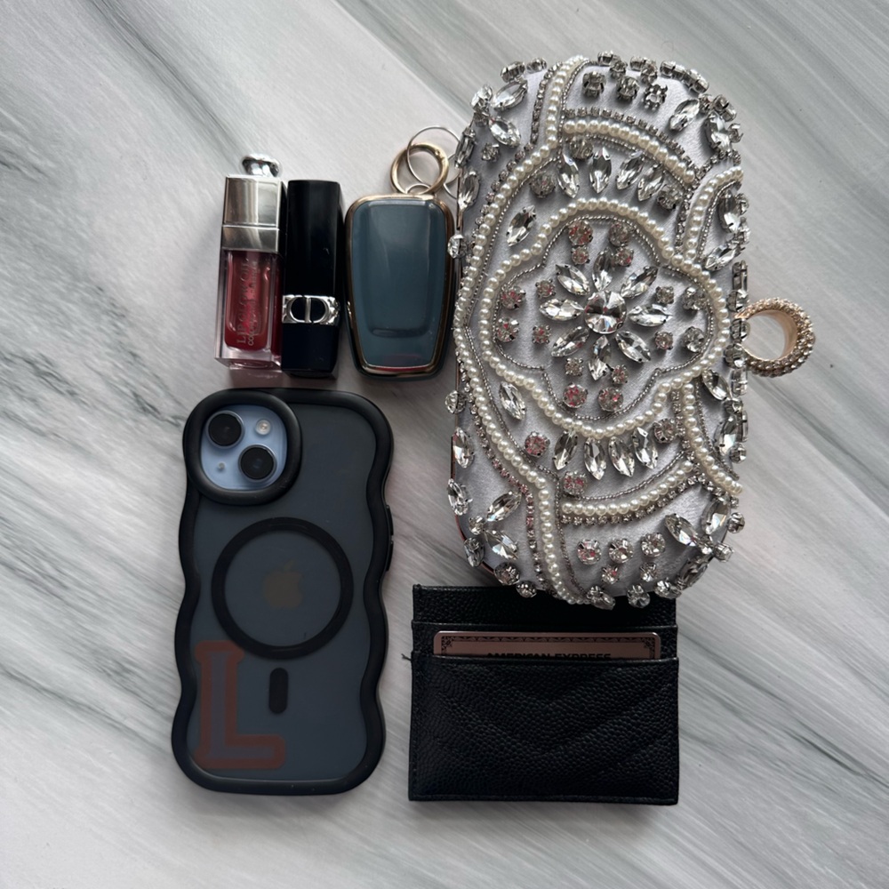 Silver & Pearl Beaded Clutch